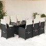 Set de comedor de jardín 9 pzas y cojines ratán sintético negro en Conjuntos de jardín | Comprar online en Foru.es
