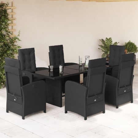 Set de comedor de jardín 7 pzas y cojines ratán sintético negro en Conjuntos de jardín | Comprar online en Foru.es
