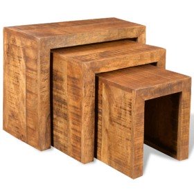 Set de 3 mesitas apilables de madera maciza de mango en Mesas auxiliares | Comprar online en Foru.es