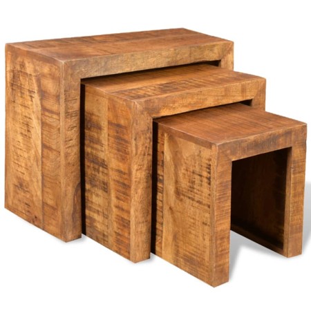 Set de 3 mesitas apilables de madera maciza de mango en Mesas auxiliares | Comprar online en Foru.es