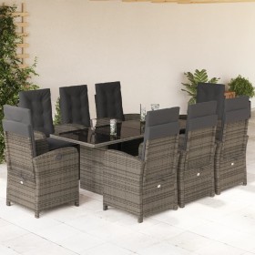 Set comedor jardín 9 pzas y cojines ratán sintético gris en Conjuntos de jardín | Comprar online en Foru.es