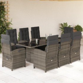 Set comedor jardín 9 pzas y cojines ratán sintético gris en Conjuntos de jardín | Comprar online en Foru.es