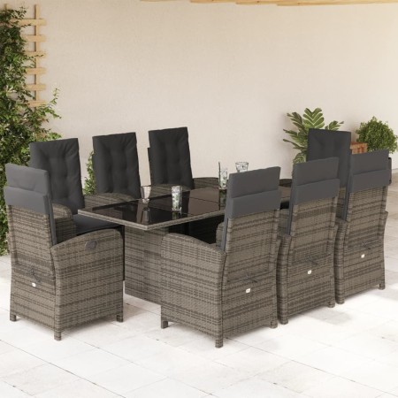 Set comedor jardín 9 pzas y cojines ratán sintético gris en Conjuntos de jardín | Comprar online en Foru.es