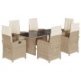 Set comedor de jardín 7 pzas con cojines ratán sintético beige en Conjuntos de jardín | Comprar online en Foru.es