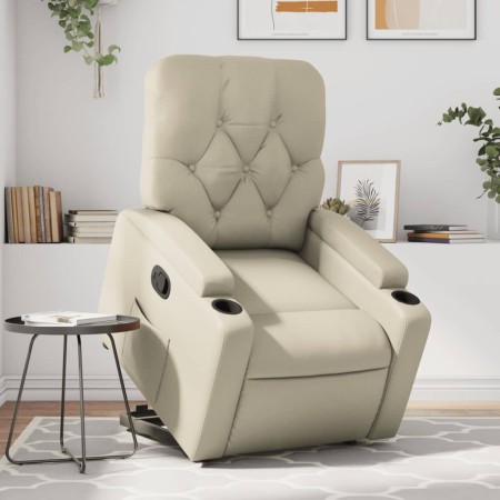 Sillón reclinable elevable cuero artificial color crema de , Sillones - Ref: Foro24-3204773, Precio: 278,60 €, Descuento: %
