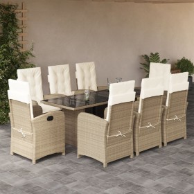 Set comedor de jardín 9 pzas con cojines ratán sintético beige en Conjuntos de jardín | Comprar online en Foru.es