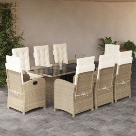 Set comedor de jardín 9 pzas con cojines ratán sintético beige en Conjuntos de jardín | Comprar online en Foru.es