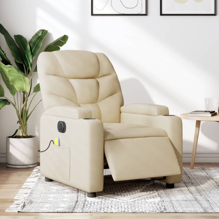 Sillón reclinable de masaje eléctrico tela color crema de , Sillones - Ref: Foro24-3204593, Precio: 279,23 €, Descuento: %