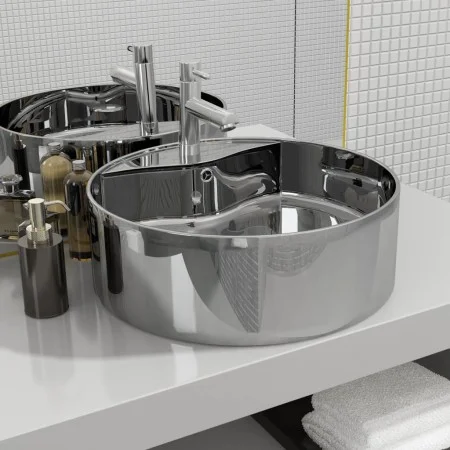 Lavabo con rebosadero 46,5x15,5 cm cerámica plateado de vidaXL, Lavabos - Ref: Foro24-143865, Precio: 63,80 €, Descuento: %