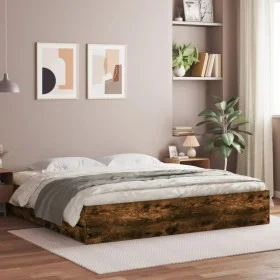 Smoked oak engineered wood bed with drawers 200x200 cm by , Beds and slatted bases - Ref: Foro24-3207249, Price: 225,60 €, Di...
