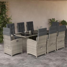 Set comedor de jardín 9 pzas cojines ratán sintético gris claro en Conjuntos de jardín | Comprar online en Foru.es