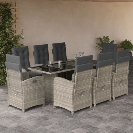 Set comedor de jardín 9 pzas cojines ratán sintético gris claro en Conjuntos de jardín | Comprar online en Foru.es