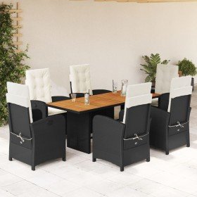 Set de comedor de jardín 7 pzas y cojines ratán sintético negro en Conjuntos de jardín | Comprar online en Foru.es