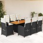 Set de comedor de jardín 9 pzas y cojines ratán sintético negro en Conjuntos de jardín | Comprar online en Foru.es