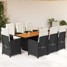 Set de comedor de jardín 9 pzas y cojines ratán sintético negro en Conjuntos de jardín | Comprar online en Foru.es