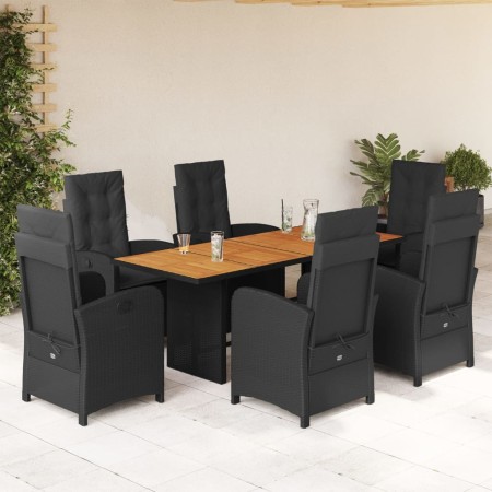 Set de comedor de jardín 7 pzas y cojines ratán sintético negro en Conjuntos de jardín | Comprar online en Foru.es