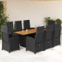 Set de comedor de jardín 9 pzas y cojines ratán sintético negro en Conjuntos de jardín | Comprar online en Foru.es