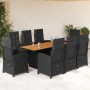 Set de comedor de jardín 9 pzas y cojines ratán sintético negro en Conjuntos de jardín | Comprar online en Foru.es