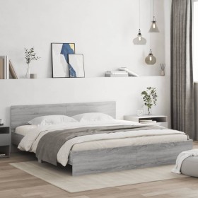 Estructura de cama con cabecero gris Sonoma 160x200 cm de , Camas y somieres - Ref: Foro24-3207474, Precio: 174,28 €, Descuen...