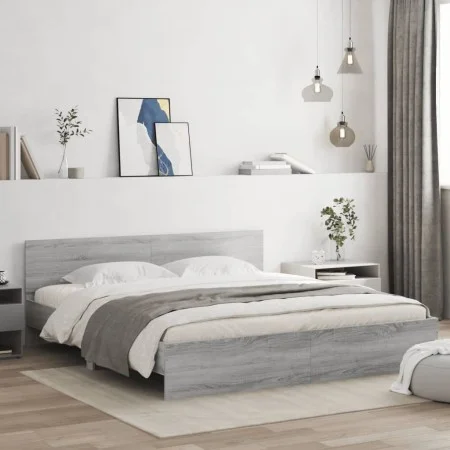 Estructura de cama con cabecero gris Sonoma 160x200 cm de , Camas y somieres - Ref: Foro24-3207474, Precio: 170,77 €, Descuen...