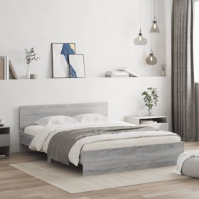 Estructura de cama con cabecero gris Sonoma 140x200 cm de , Camas y somieres - Ref: Foro24-3207488, Precio: 184,55 €, Descuen...