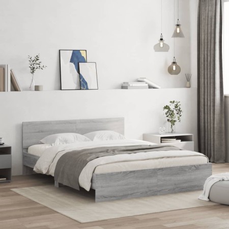 Estructura de cama con cabecero gris Sonoma 140x200 cm de , Camas y somieres - Ref: Foro24-3207488, Precio: 184,55 €, Descuen...