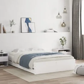 Cama con cajones madera de ingeniería blanco 120x200 cm de , Camas y somieres - Ref: Foro24-3207280, Precio: 260,02 €, Descue...