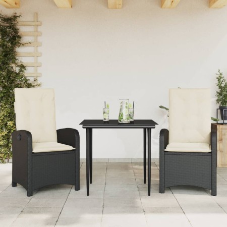 Set comedor de jardín 3 pzas con cojines ratán sintético negro en Conjuntos de jardín | Comprar online en Foru.es