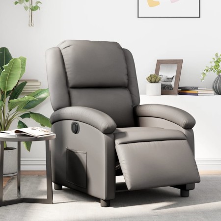Sillón reclinable eléctrico de cuero auténtico gris de , Sillones - Ref: Foro24-3204257, Precio: 349,18 €, Descuento: %