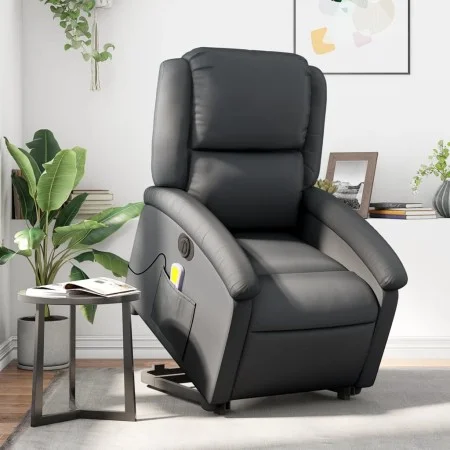 Sillón de masaje elevable eléctrico cuero auténtico negro de , Sillones - Ref: Foro24-3204274, Precio: 440,82 €, Descuento: %