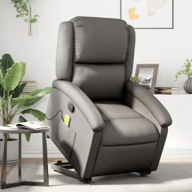 Sillón reclinable de masaje elevable cuero auténtico gris de , Sillones - Ref: Foro24-3204269, Precio: 403,00 €, Descuento: %