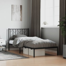 Estructura de cama con cabecero metal negro 90x200 cm de , Camas y somieres - Ref: Foro24-374430, Precio: 66,49 €, Descuento: %
