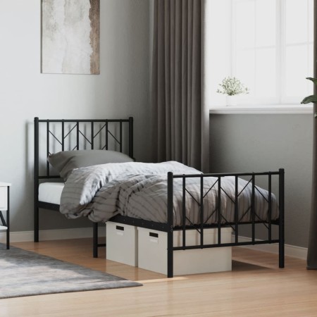 Estructura de cama con cabecero y estribo metal negro 75x190 cm de , Camas y somieres - Ref: Foro24-374445, Precio: 65,69 €, ...