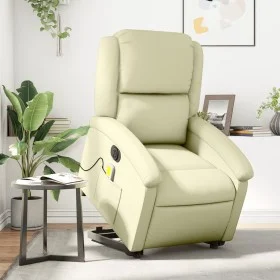 Sillón reclinable masaje eléctrico de pie cuero auténtico crema de , Sillones - Ref: Foro24-3204276, Precio: 457,31 €, Descue...