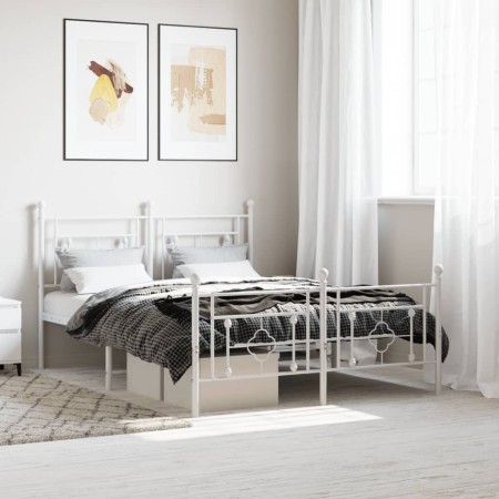Estructura cama metal con cabecero y estribo blanco 140x200 cm de , Camas y somieres - Ref: Foro24-374407, Precio: 108,31 €, ...