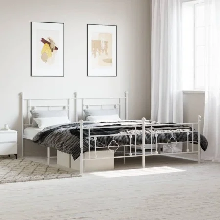 Metal bed frame with headboard and footboard white 183x213 cm by , Beds and slatted bases - Ref: Foro24-374411, Price: 123,00...