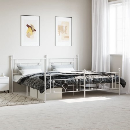 Estructura cama metal con cabecero y estribo blanco 200x200 cm de , Camas y somieres - Ref: Foro24-374413, Precio: 138,79 €, ...