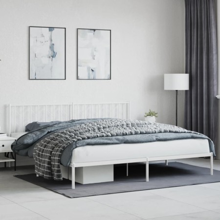 Estructura de cama con cabecero metal blanca 200x200 cm de , Camas y somieres - Ref: Foro24-374493, Precio: 117,44 €, Descuen...