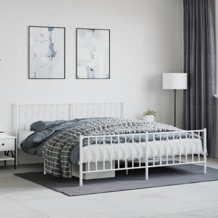 Estructura cama metal con cabecero y pie cama blanco 183x213 cm de , Camas y somieres - Ref: Foro24-374509, Precio: 117,21 €,...