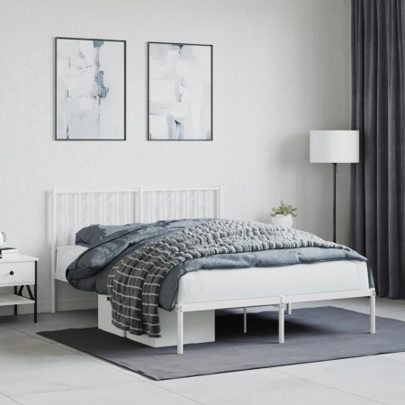 Estructura de cama con cabecero metal blanca 140x200 cm de , Camas y somieres - Ref: Foro24-374487, Precio: 117,08 €, Descuen...