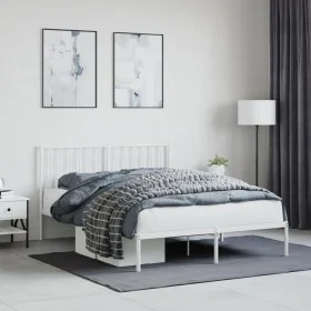 Metal bed frame with white headboard 135x190 cm by , Beds and slatted bases - Ref: Foro24-374485, Price: 103,47 €, Discount: %