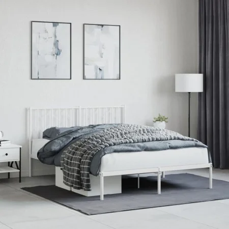 Metal bed frame with white headboard 135x190 cm by , Beds and slatted bases - Ref: Foro24-374485, Price: 103,47 €, Discount: %