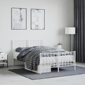 Estructura cama metal con cabecero y estribo blanco 120x200 cm de , Camas y somieres - Ref: Foro24-374502, Precio: 103,94 €, ...