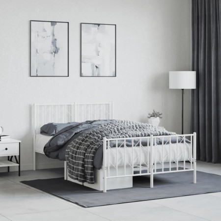 Estructura cama metal con cabecero y estribo blanco 120x200 cm de , Camas y somieres - Ref: Foro24-374502, Precio: 103,94 €, ...