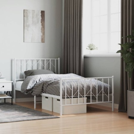 Estructura cama metal cabecero y estribo blanca 100x190 cm de , Camas y somieres - Ref: Foro24-374498, Precio: 71,33 €, Descu...
