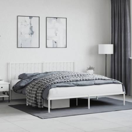 Estructura de cama de metal con cabecero blanco 183x213 cm de , Camas y somieres - Ref: Foro24-374491, Precio: 94,20 €, Descu...