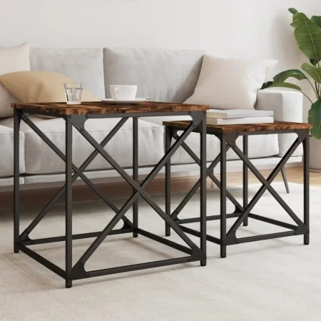Mesas de centro apilables 2 pzas madera ingeniería roble humo by , Coffee table - Ref: Foro24-838945, Price: 42,89 €, Discoun...