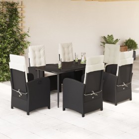 Set de comedor de jardín 7 pzas y cojines ratán sintético negro en Conjuntos de jardín | Comprar online en Foru.es