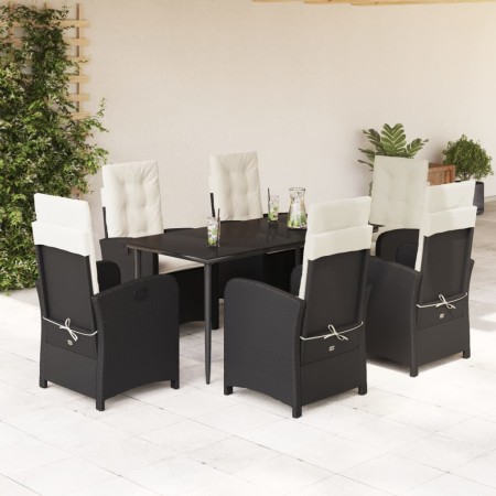 Set de comedor de jardín 7 pzas y cojines ratán sintético negro en Conjuntos de jardín | Comprar online en Foru.es