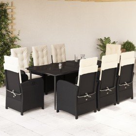 Set de comedor de jardín 9 pzas y cojines ratán sintético negro en Conjuntos de jardín | Comprar online en Foru.es